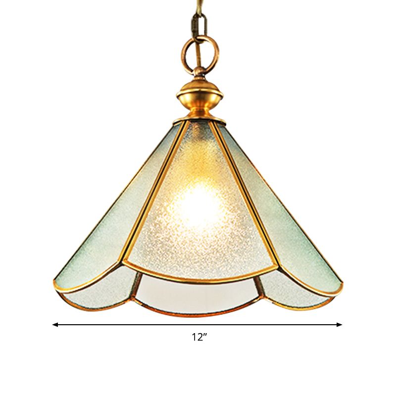 12"/16" Wide 1 Bulb Cone Pendant Lighting Simple Style Brass Frosted Glass Hanging Lamp Fixture