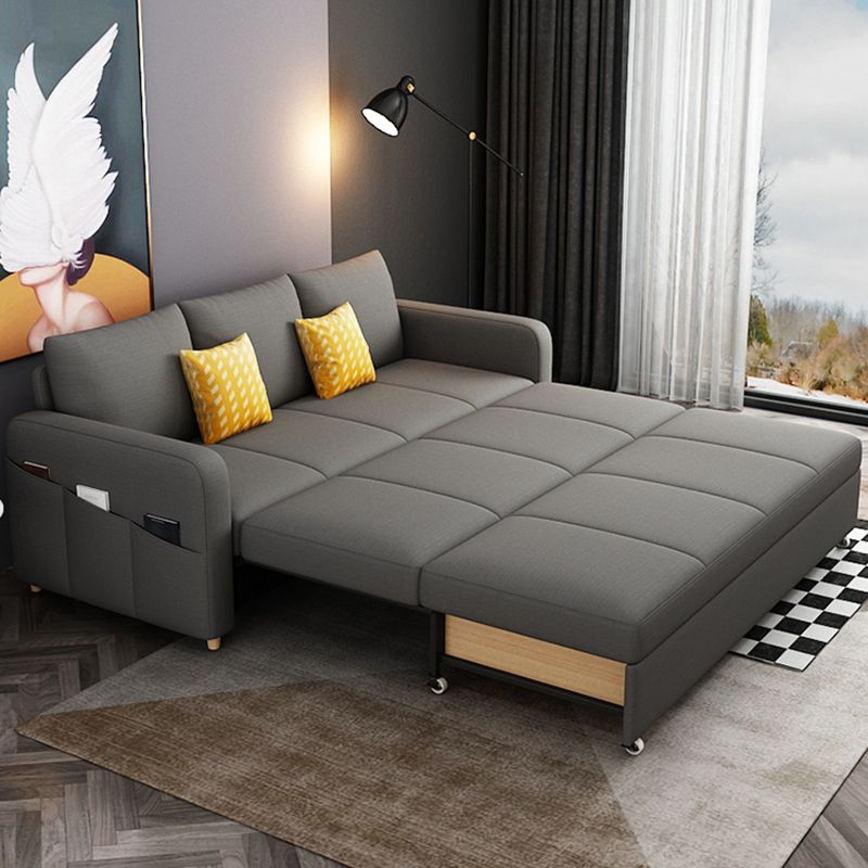 Contemporary Square Arm Cotton Blend Couch Bed with Pillows in Grey