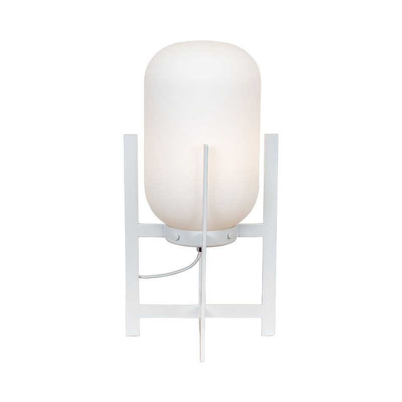 Lampada da comodino quadrupede in ferro Lampada da lettura moderna a luce singola bianca/nera con paralume oblungo in vetro opale/grigio