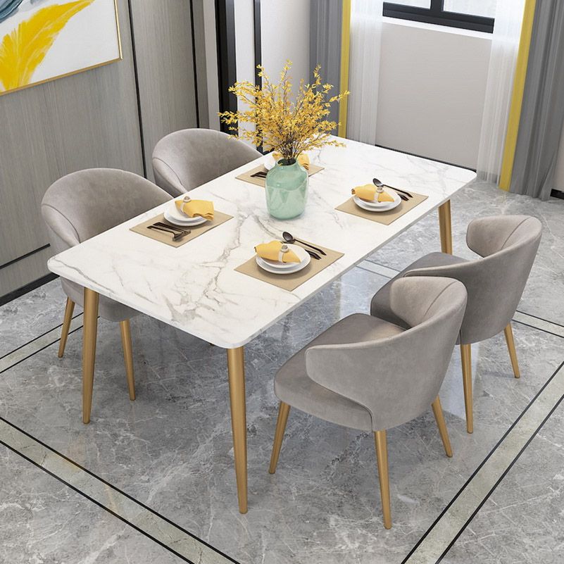Glam Stone Rectangle Dining Table Metal Legs for Dining Room