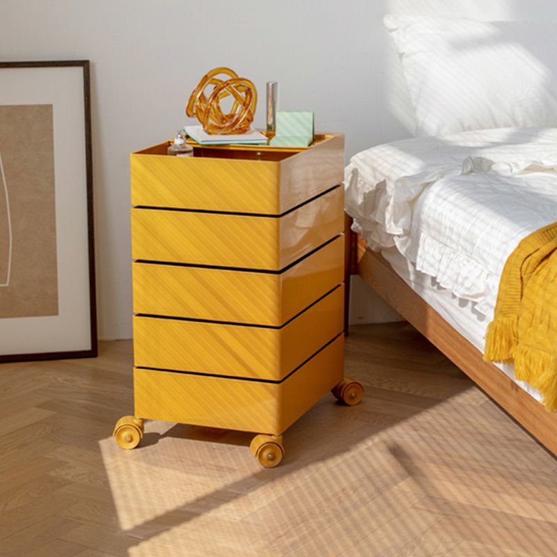 Modern Colored 5 - Drawer Plastic Nightstand Or End Table with Casters