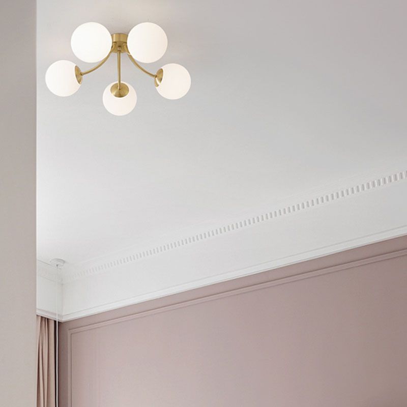 Modern Simple Copper Ceiling Light Ball Shape Glass Shade Ceiling Lamp for Living Room
