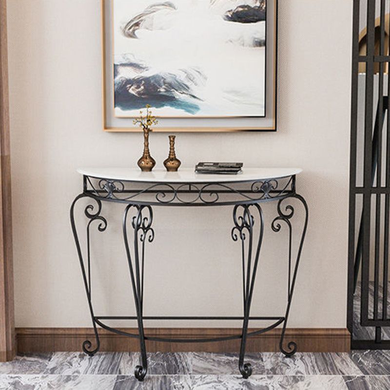 4 Legs Hall Faux Wood Tabletop Half Moon Scratch Resistant and Stain Resistant Console