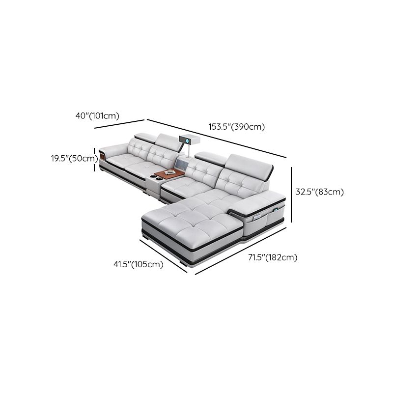 Modern Tufted Power Sectional & Chaise Gray Genuine Leather Sectional Sofa with Storage