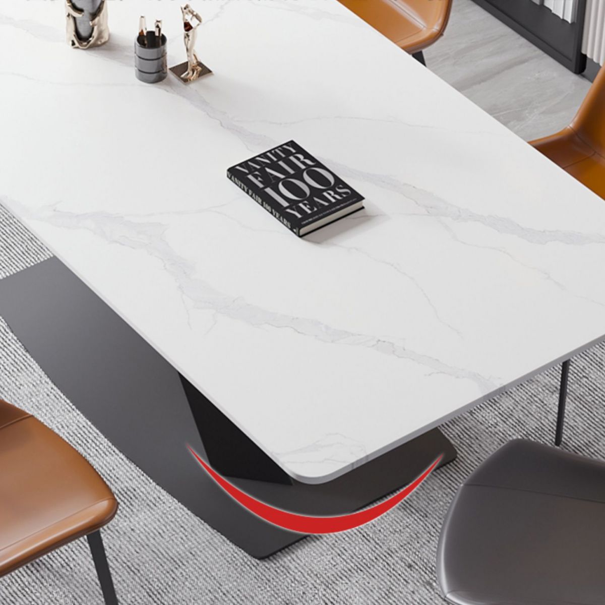 Modern Style Sintered Stone Dining Table with White Table and Trestle Base for Home Use