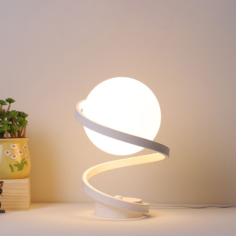 Globe Night Table Lamp Modern 1-Light Nightstand Lights with White Glass Shade