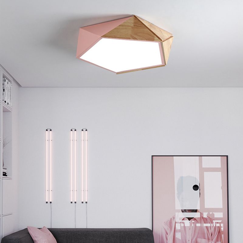 Pentagonal Flush Mount Plafond Lamp Macaron Metaal en hout slaapkamer LED Flush Light