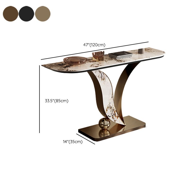 Half Moon Shape Contemporary Console Table Gold/Champagne Stone Sofa Table