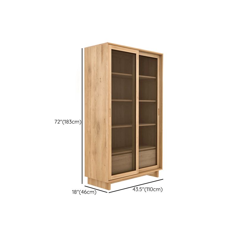 72" Tall Natural Glass Paned Accent Cabinet 2 Drawers Solid Wood Chest