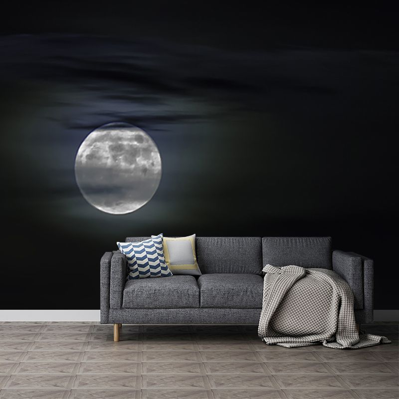 Moon Behind Cloud Scenery Mural Modern Waterproofing Bedroom Wall Art, Custom Size