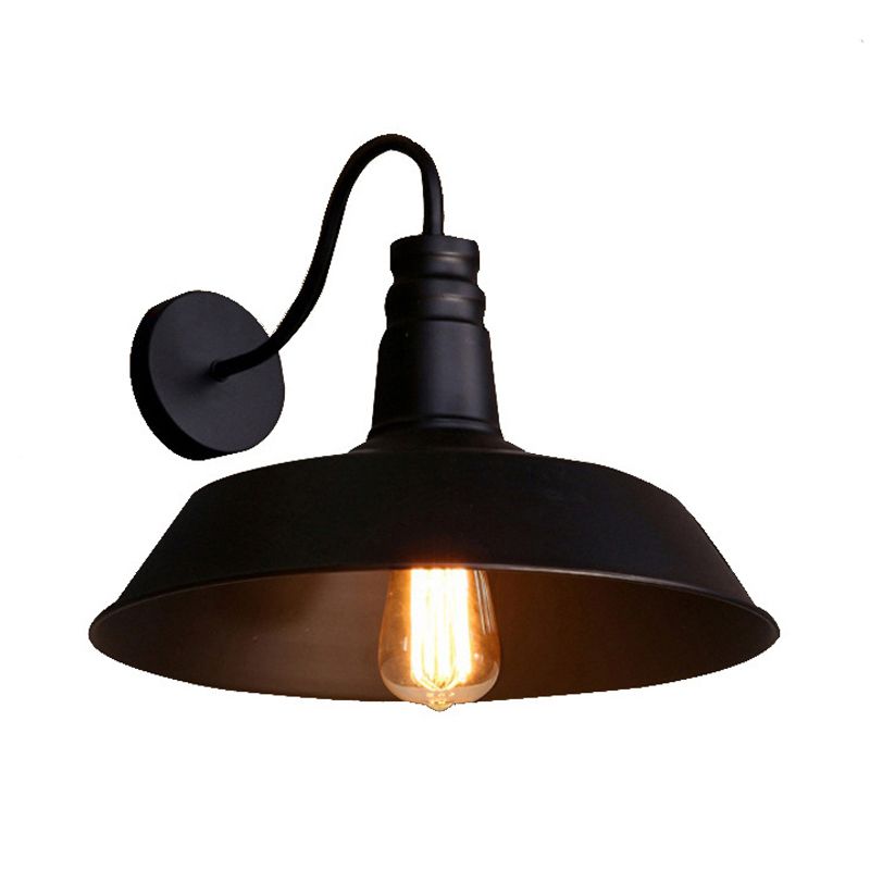 1 Bulb Metal Wall Lamp Industrial Style Black/White Barn Shade Porch Wall Mount Light, 10"/14" Diameter