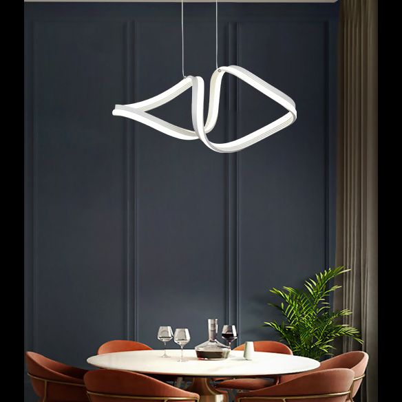 Fish-Shape Dinning Room Pendant Light Fixture Metal LED Minimalist Hanging Lamp Kit in White