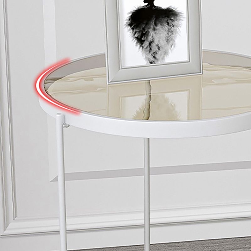 23.6" Tall Round Glass Top Side Table Iron Frame Base End Table with Shelf