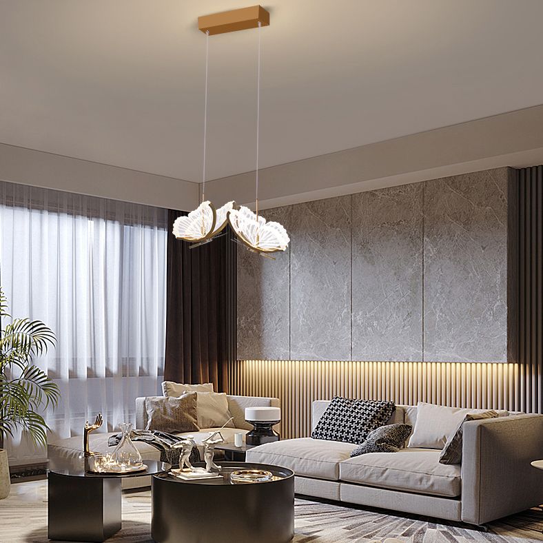 Eenvoud hangende verlichting messing vlinder led plafond hanger met acryl schaduw