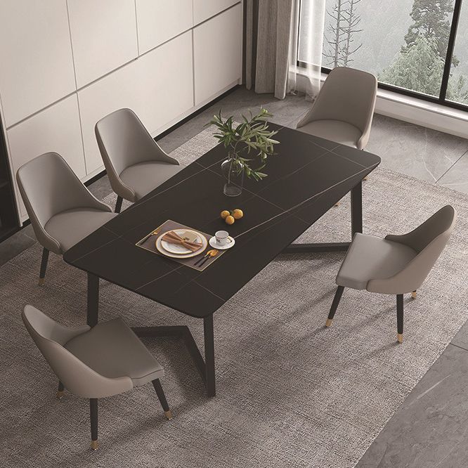 Modern Rectangle Dining Table Sintered Stone Dining Table with Double Pedestal