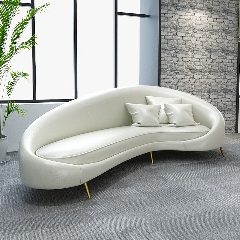 Modern Faux Leather Curved Sofa with Sloped Arms for Living Room