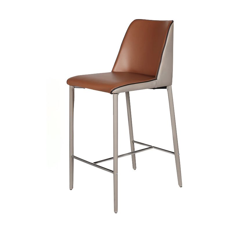 Modern Upholstered Low Back Faux Leather Bar Stools with Metal Base