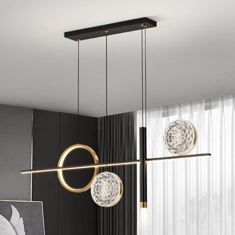 Nordic Linear Island Chandelier Light Metal Dinning Room LED Island Lightture en or-noir