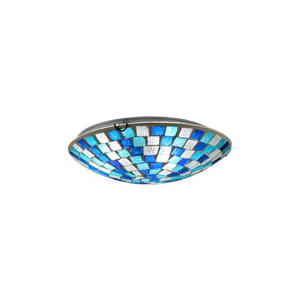 Plafonnier rond style Tiffany 12"/16" W en verre teinté, 1 ampoule, plafonnier encastré avec décor de coquille en bleu/bleu ciel