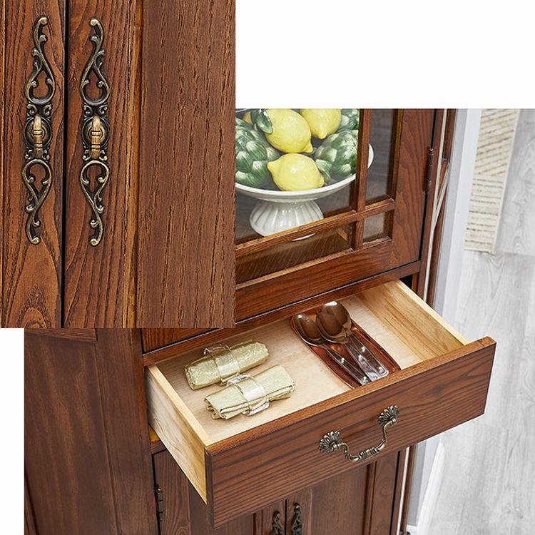 Rustic Glass Paned Solid Wood Accent Cabinet with Adjustable Shelves