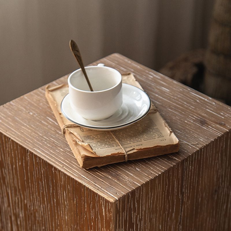 Distressed Wood Square End Table Set 11.8" W Block Sofa Side Accent Table