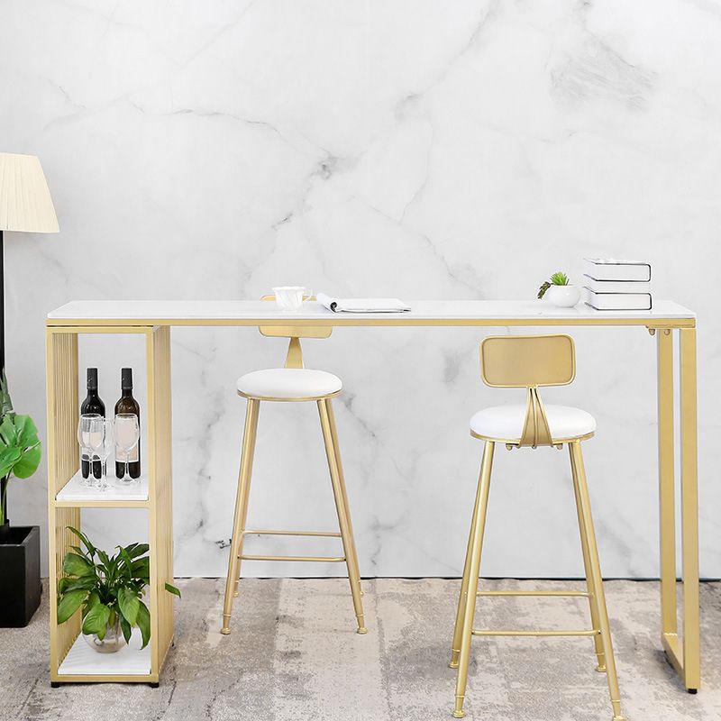 Glam Armless Bar Stool Gold Metal Base Dining Stool with Footrest