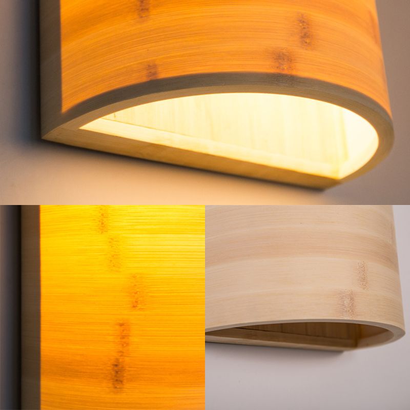 Bamboo Semicylinder Sconce Light Modern 2 Bulbs Wall Lighting Fixture in Wood for Living Room