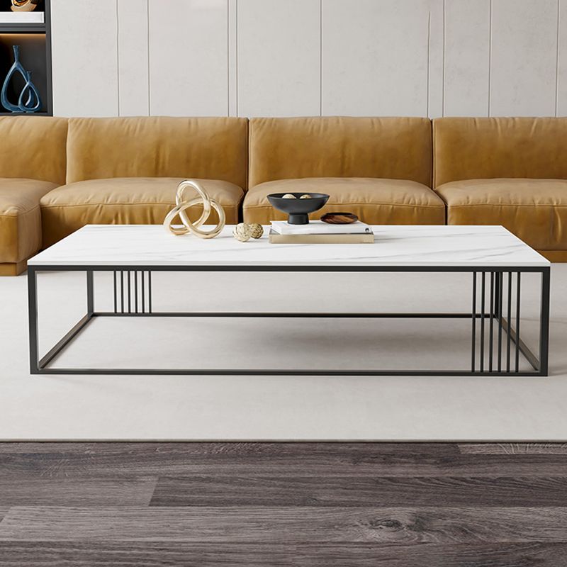 Contemporary 17.7" H Coffee Table Rectangular Stone Top Simple Cocktail Table