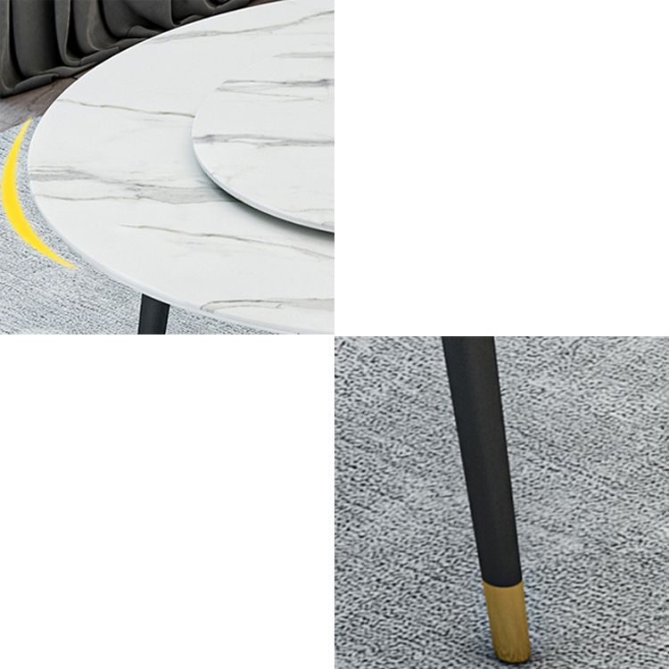 Glam Iron Dinette Set 1/4/5/6/7 Pieces Round White Sintered Stone Top Dining Table Set