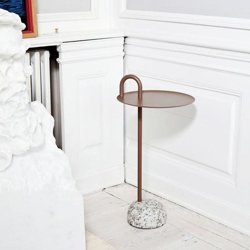 Mid-Century Side Table Metal Pedestal Tray Top End Table for Living Room