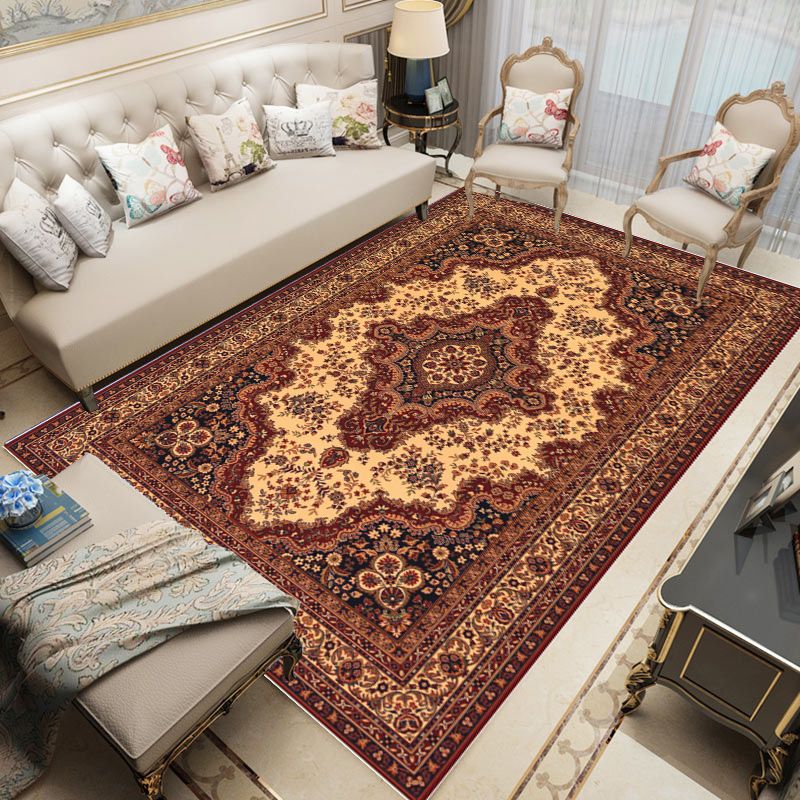 Vintage Area Carpet Polyester Medallion Print Living Room Rug with Non-Slip Backing