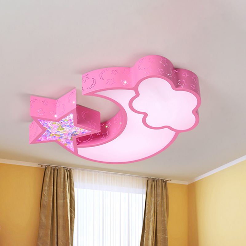 Acrylic Starry Sky Flush Light Fixture Nordic LED Flush Mounted Lamp in White/Pink/Blue for Child Bedroom