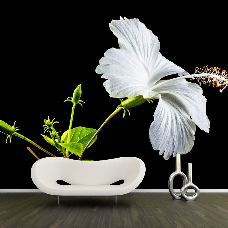 Customized Hibiscus Mural Wall Covering Decorative Mildew Resistant for Living Room