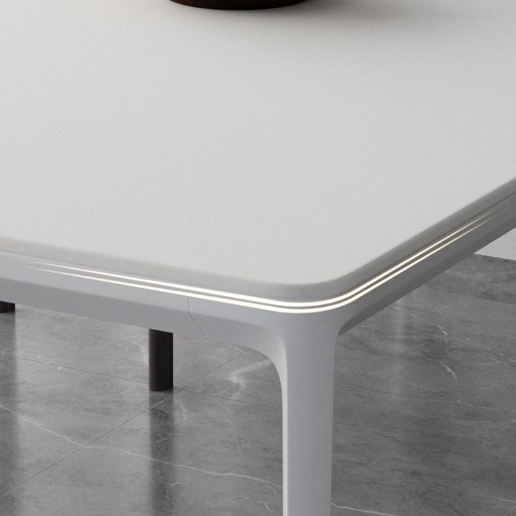 Metal Contemporary Rectangular Dining Table High Gloss White Sintered Stone Table with Metal Legs