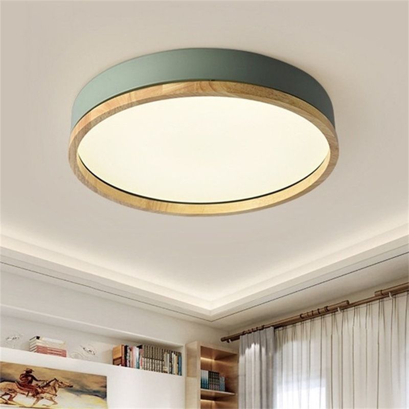Lámpara de techo LED Macaron de montaje empotrado de metal redondo con borde de madera