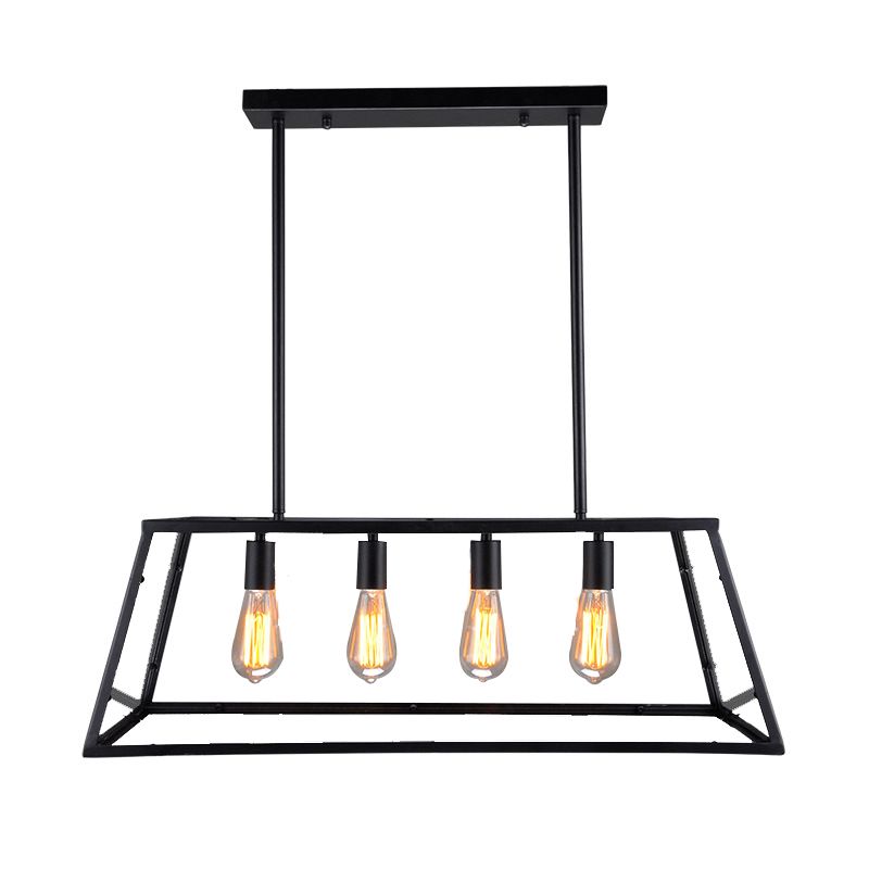 Rectangular Shape over Island Lighting Modern Style Metal 4 Lights Hanging Lamp in Black