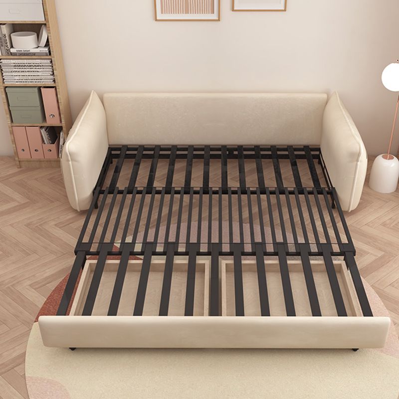 Scandinavian White Sleeper Sofa Faux Leather Foam Convertible Sofas