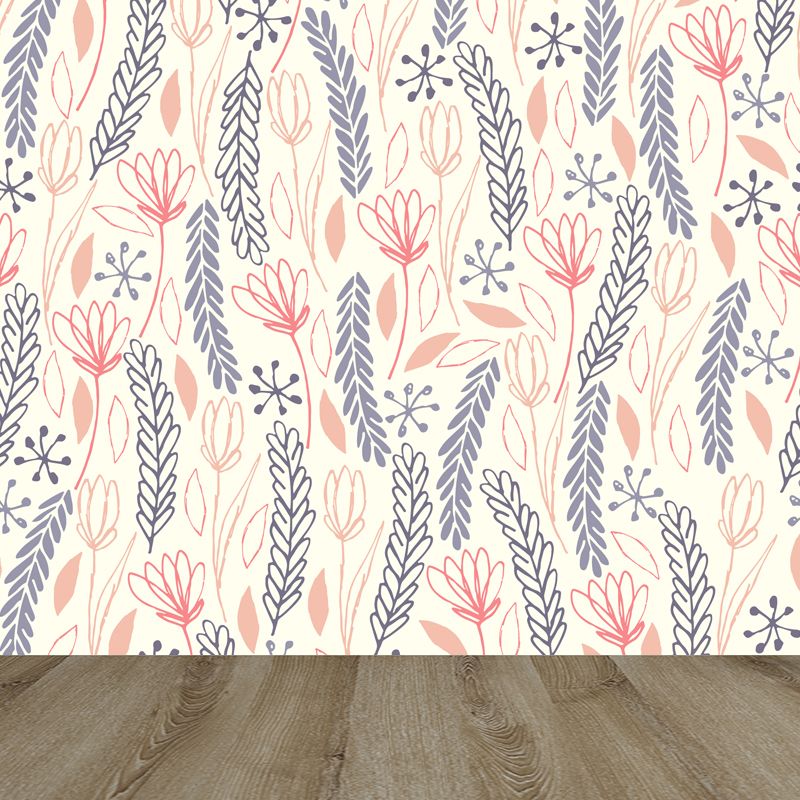 Modern Leaves Mural Decal Light Color Stain Resistant Wall Covering for Bathroom