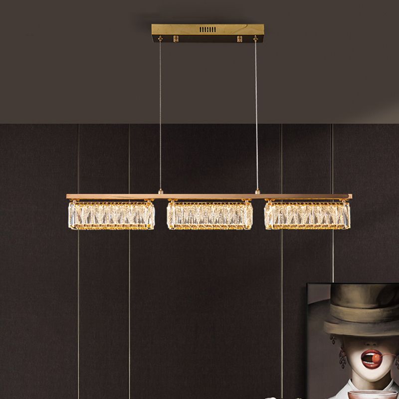 Dining Room Island Pendant Modern Gold Hanging Light with Rectangular Crystal Shade