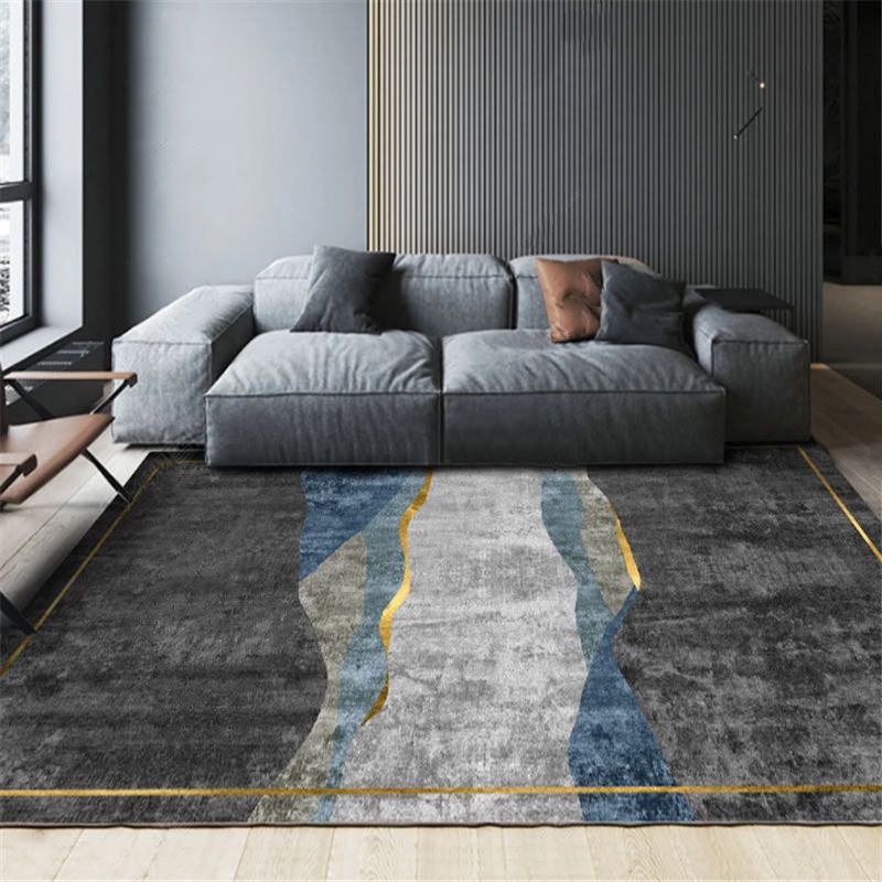 Dark Grey Rug Polyester Striped Indoor Rug Stain Resistant Rug for Living Room