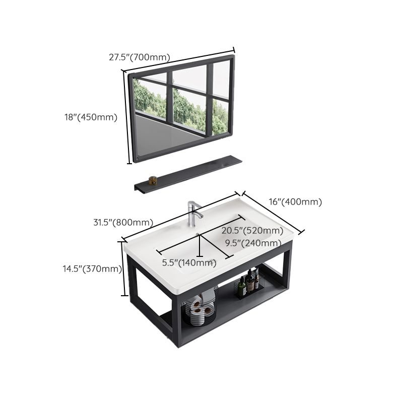 Bathroom Vanity Set Wall Mounted Storage Shelf Ceramic Sink Mirror Vanity Sink with Faucet
