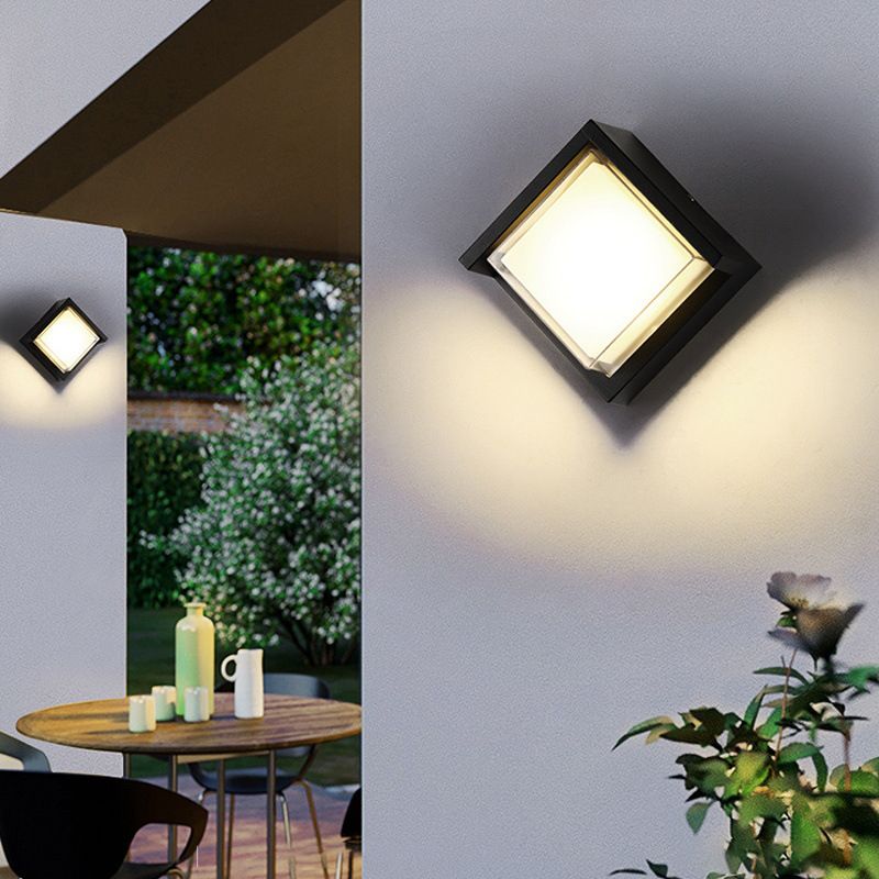 Modern Metal Wall Sconce Square Shape Wall Light with Plastic Shade for Living Room
