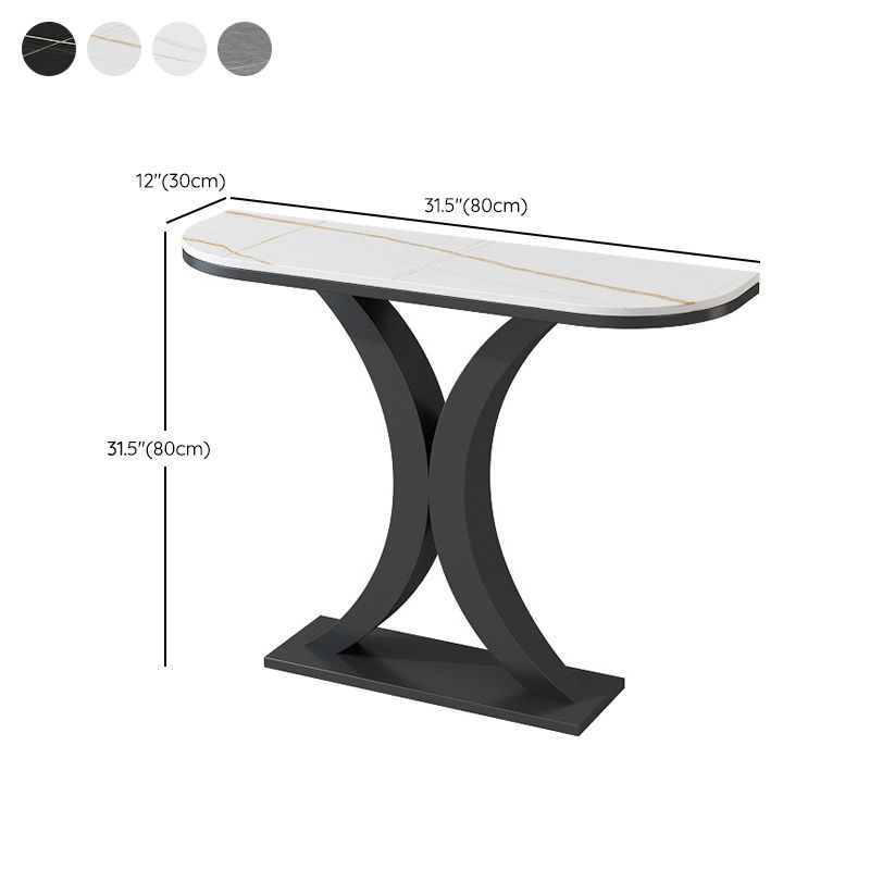 Contemporary Console Accent Table Half Moon Console Sofa Table in Stone