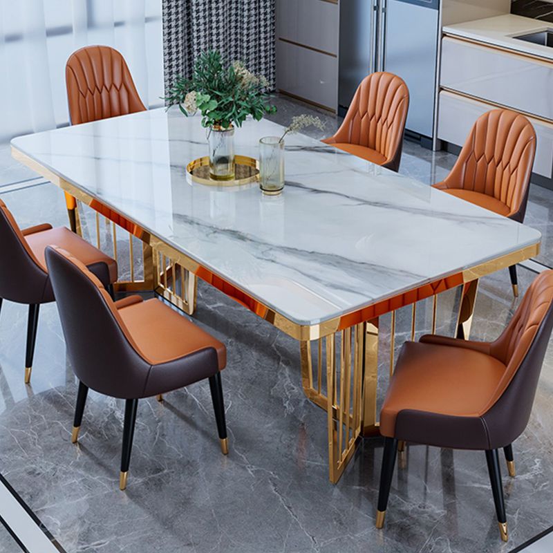 Glam Sintered Stone Double Pedestal Table Home Rectangle Dining Table