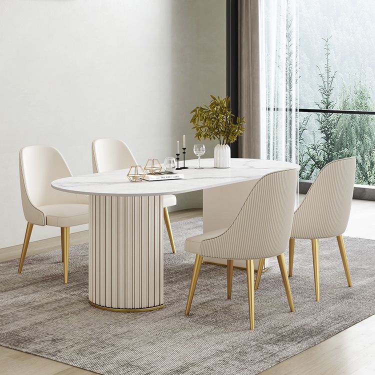 Luxury Sintered Stone Dining Desk Oval Shape Double Base Kitchen Table