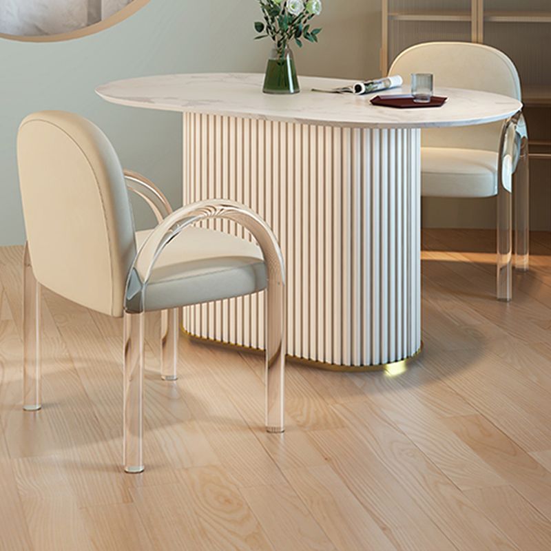 Slate and Metal Table Glam Style Simple Restaurant White Oval Dining Table