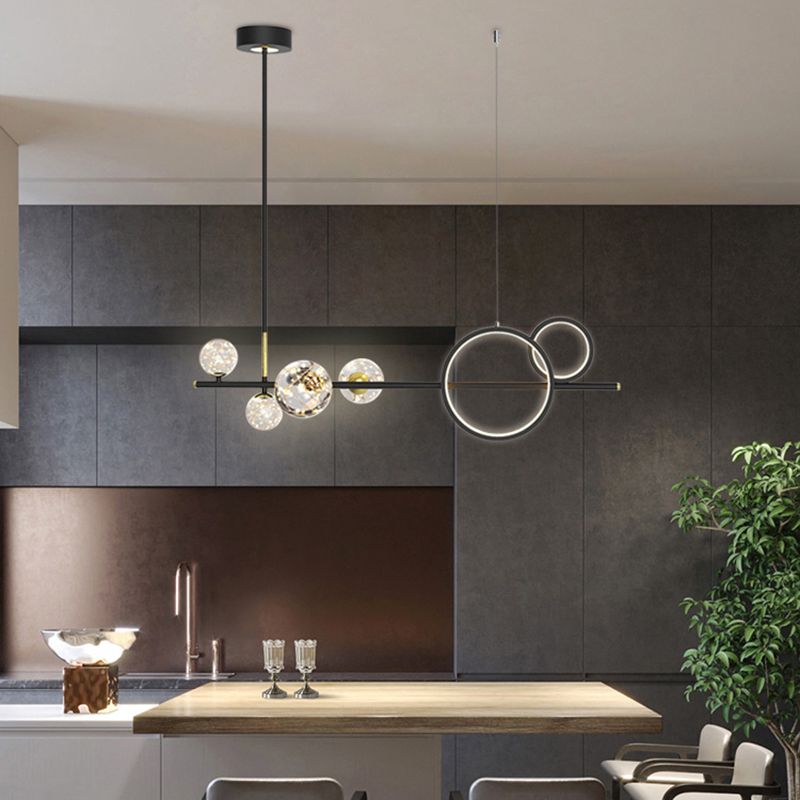 Eigentijdse bol hanglampen glazen eilandverlichting in zwarte afwerking