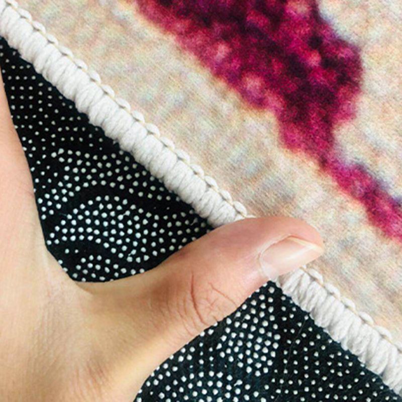Red Living Room Area Carpet Bohemian Americana Pattern Rug Polyester Non-Slip Area Rug