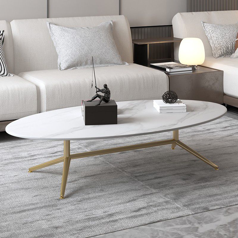Glam Style Metal Base Cocktail Table Black and White Slate Top Coffee Table