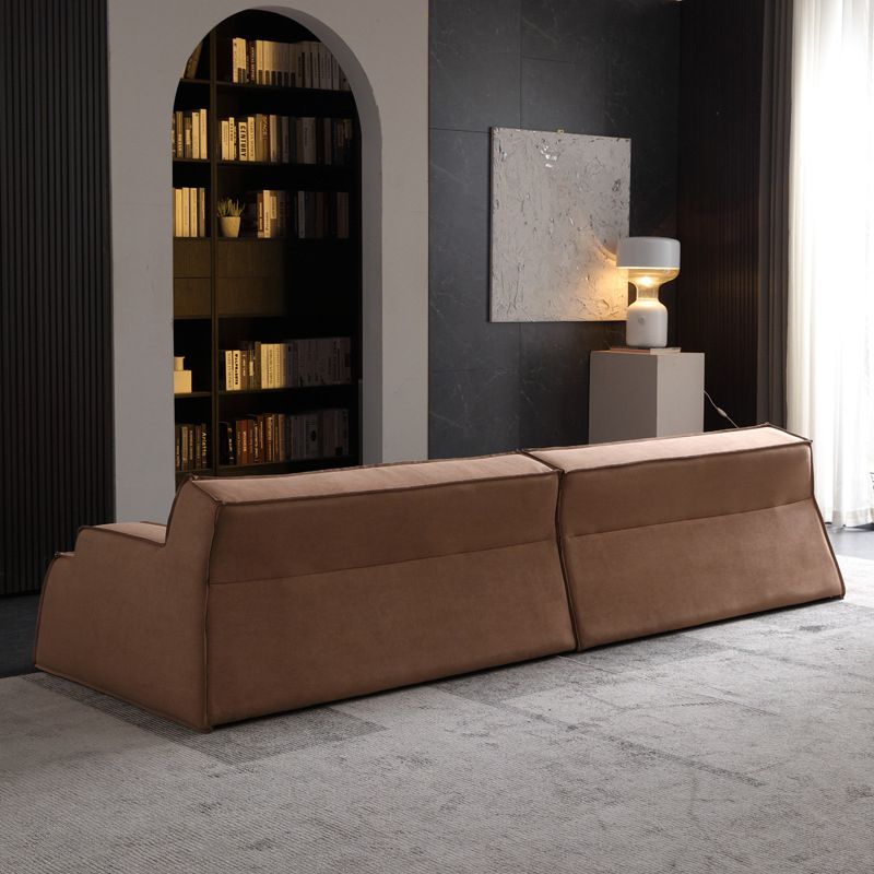 Brown Recessed Arm Sofa Contemporary 3/4-seater Suede Seating
